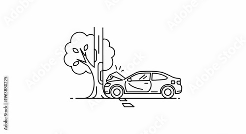 Car crash into tree, illustrated icon