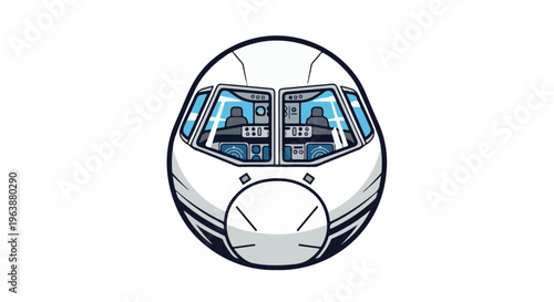 Cartoon aircraft cockpit with pilots and control panels