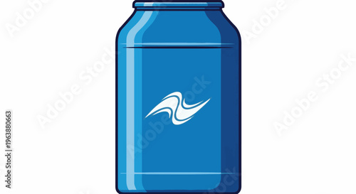 Blue can with white abstract design