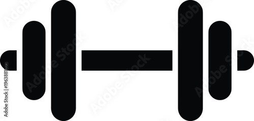 Barbell icon silhouette, gym fitness equipment symbol, weight training concept, bodybuilding strength tool, black minimalist vector illustration isolated design