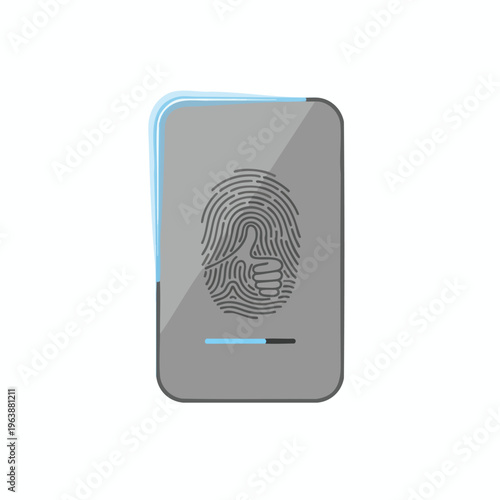 A grey rectangular device displays a thumbprint with a progress bar