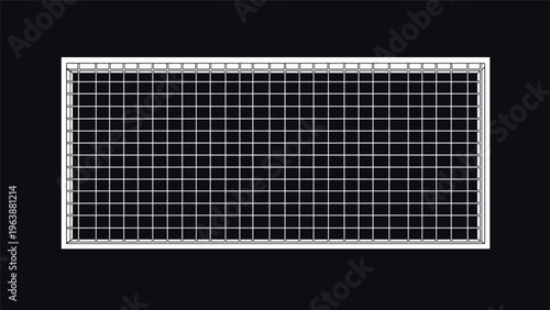 Metal grid structure or prison window bars illustration with a dark background for security and containment themes.
