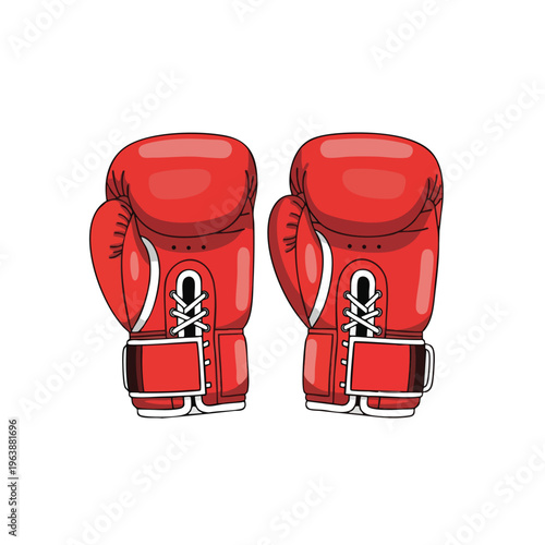 Pair of red boxing gloves with white laces and trim