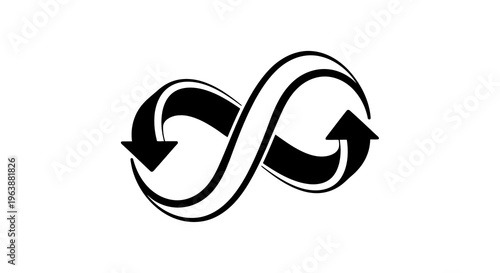 Infinity symbol with intertwined arrows forming a circular motion.