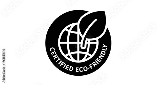 Certified eco-friendly logo featuring a globe with a leaf.