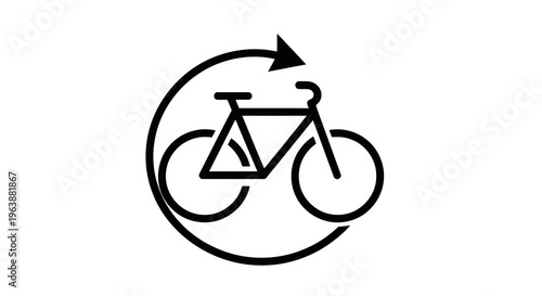 Simple black bicycle icon with circular arrow indicating rotation or cycling