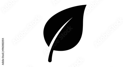 A simple black leaf icon on a white background symbolizing nature and simplicity.