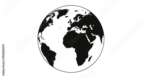 A black and white illustration of the earth from space, focusing on africa and europe.