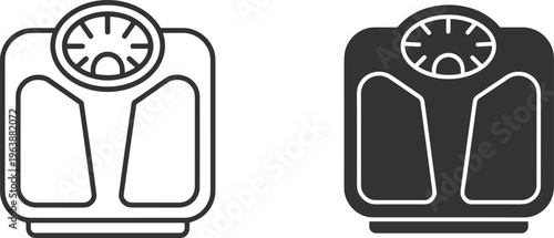 Bathroom weighing scale icon set, minimalist black and white vector illustrations for health, fitness, weight loss, and body measurement, Adobe Stock
