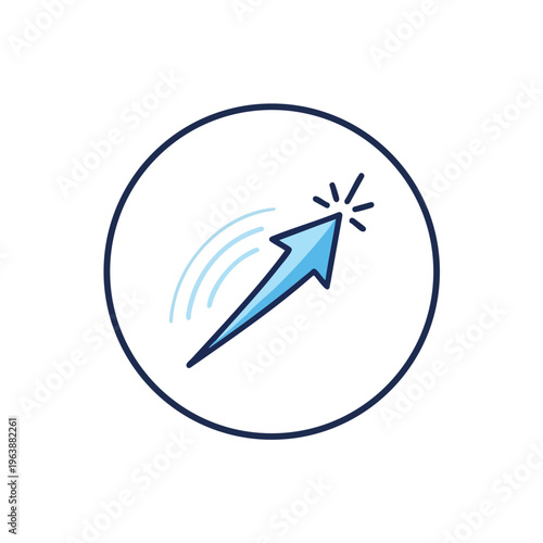 Blue arrow pointing upward with speed lines inside a dark blue circle