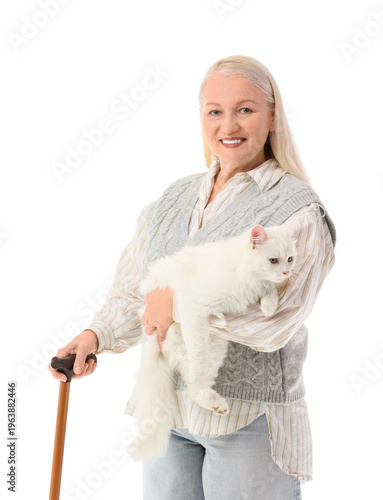 Mature woman with cane and ...