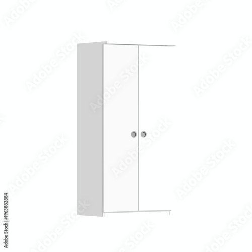 White two-door closet with silver round handles, minimal design