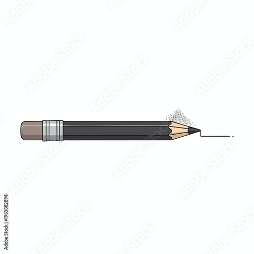 A black pencil draws a line, with graphite dust scattering from its tip