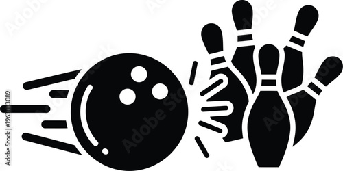 Bowling ball striking down multiple pins in a dynamic action vector illustration