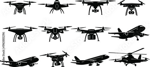 Collection of various drone and aircraft silhouettes