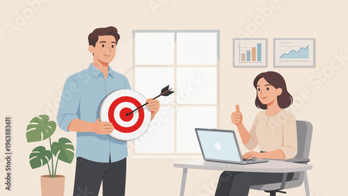 Office workers with target and laptop