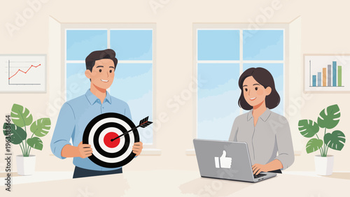 Office workers with target and laptop