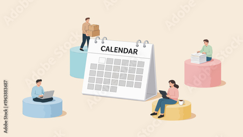 People working around a calendar