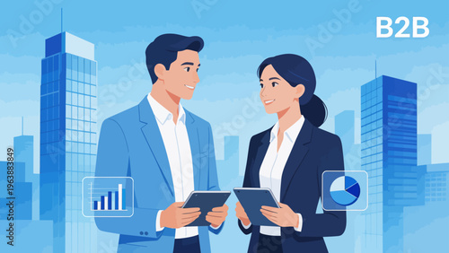 Business professionals with data charts