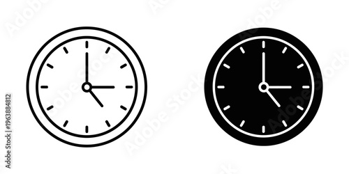 minimalist analog clock faces day and night time vector illustration