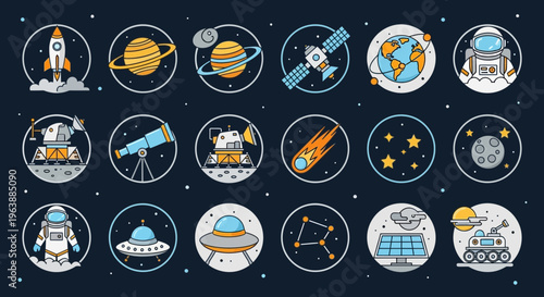 Space and Astronomy Icons Set in Flat Style