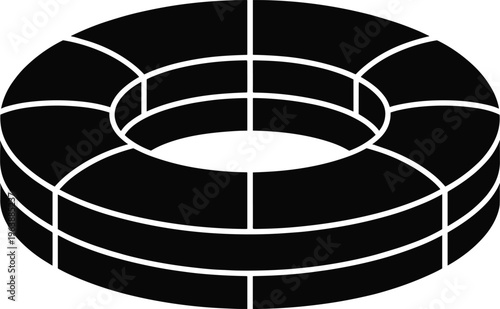 life preserver, ring buoy, black and white, rescue device, flotation device, circular, white lines, solid black, swimming, safety, ocean, po Black and white of a life preserver ring buoy rescue device
