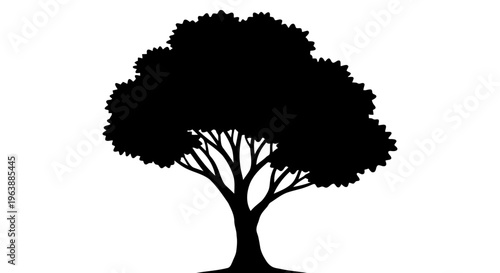 A simple black silhouette of a tree on a white background.