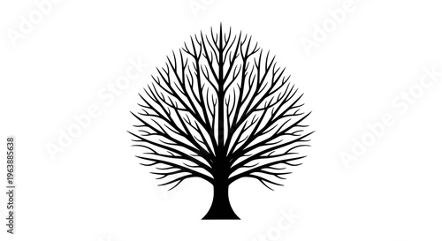 A simple black silhouette of a bare tree against a white background.