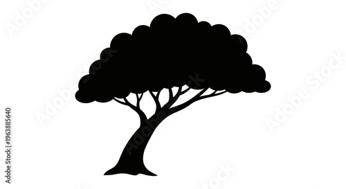 A simple black silhouette of a tree against a white background.