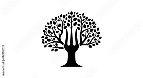 A minimalist illustration of a tree with a unique trunk and leafy branches.