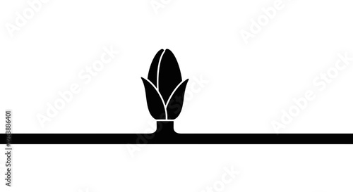 Simple black and white illustration of a plant sprout emerging from the ground.