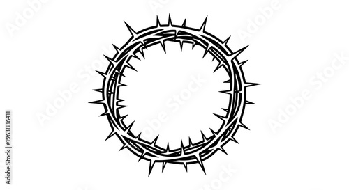 A simple black and white illustration of a crown of thorns