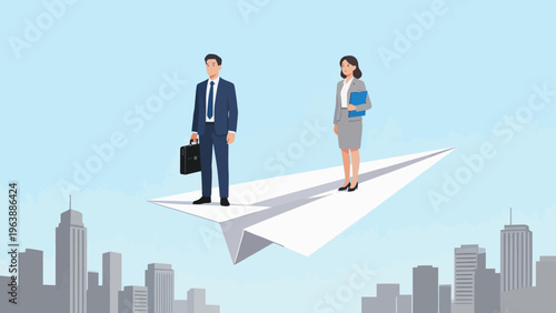 Business people on paper airplane