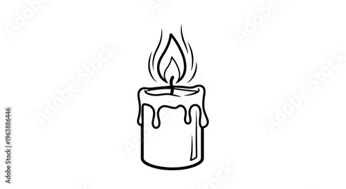 A simple black and white illustration of a candle with melting wax.