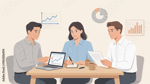 Business meeting with data analysis