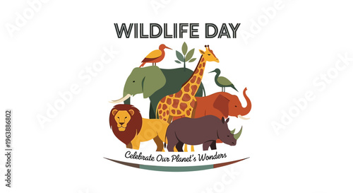 Colorful Cartoon Animals Celebrating Wildlife Day.