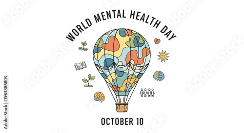 Colorful Hot Air Balloon Mental Health Illustration.