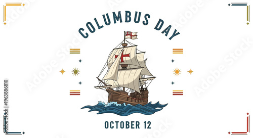 Columbus Day Sailing Ship Illustration Design 1.