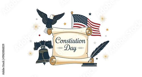 Constitution Day illustration with American flag and symbols.
