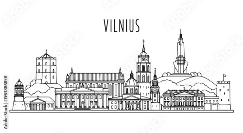 Vilnius Cityscape Landmark Skyline in Black and White