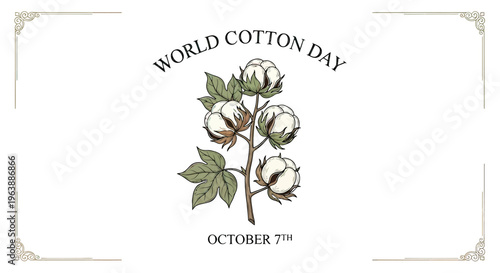 Cotton Plant with Flowers and Leaves.