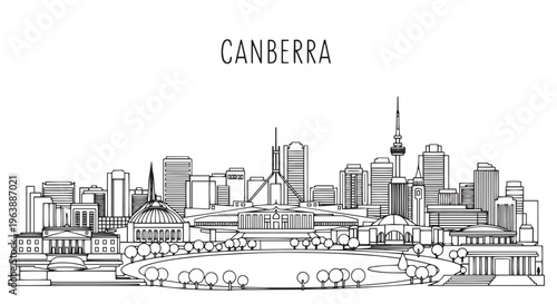 Canberra City Skyline Illustration with Famous Landmarks