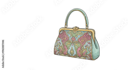 Floral Handbag with Metallic Handle and Clasp.