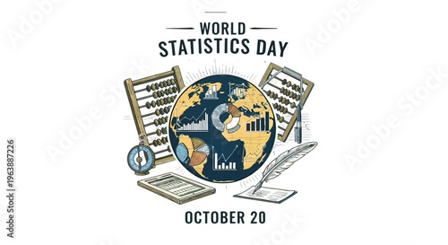Globe with Statistics and Data Analysis.