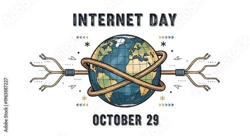 Globe with Cables Representing Internet Connection.