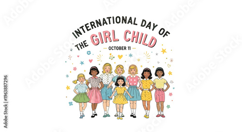 Group of Diverse Young Girls Standing Together.