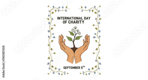 Hands Holding a Sprouting Plant Charity Illustration.