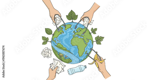 Hands Holding Earth with Eco Friendly Symbols.