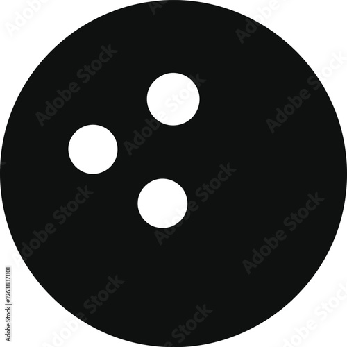 Black bowling ball icon with three finger holes isolated on a white background for sports design.