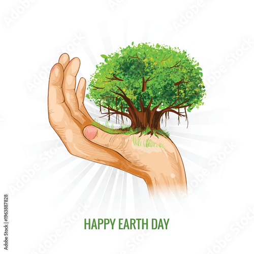 Happy earth day concept background with holding hands design